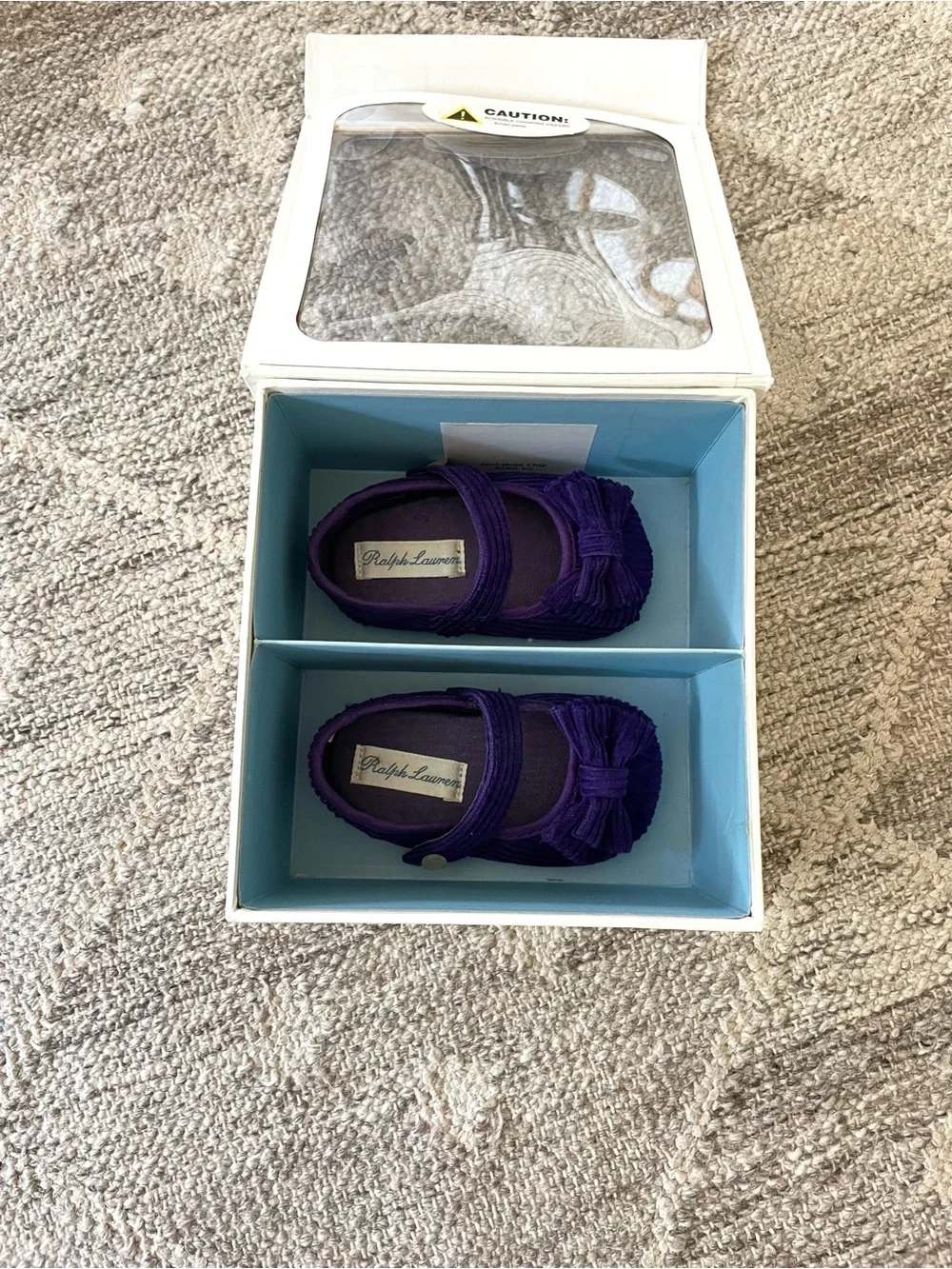 Ralph Lauren Purple Corduroy Mary Jane Baby Shoes with Bow